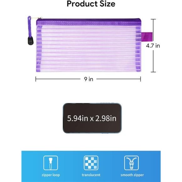 40 Pack 10 Colors Zipper Mesh Pouch, Storage Pouches Multipurpose Travel Bags - Picture 2 of 7